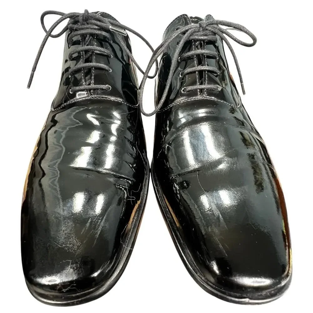 Hugo Boss Men’s Highline Black Patent Leather Plain Toe Oxfords Size US 10